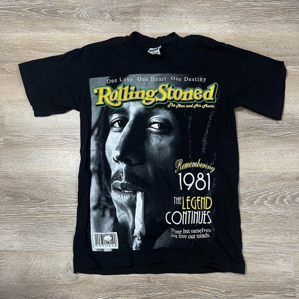 RollingStoned Shirt Mens Medium Black Reggae Tribute Graphic Remembering 1981